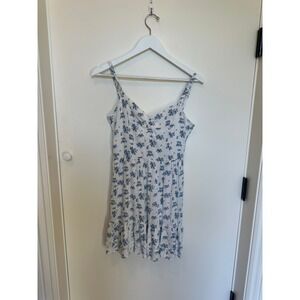 Hollister Floral Mini Dress White Blue Spaghetti Strap Tie Back Women's Size S